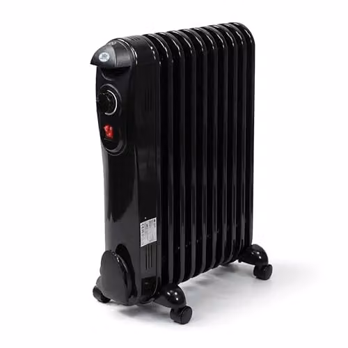 Prem-i-Air 2kW 9-Fin Portable Oil Filled Radiator Heater in Black with Adjustable Thermostat and Safety Cut-Off – 8