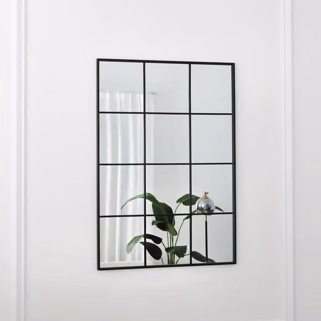Home Garden Direct Aion Black Framed Industrial Window Wall Mirror, W: 100 cm, H: 70 cm
