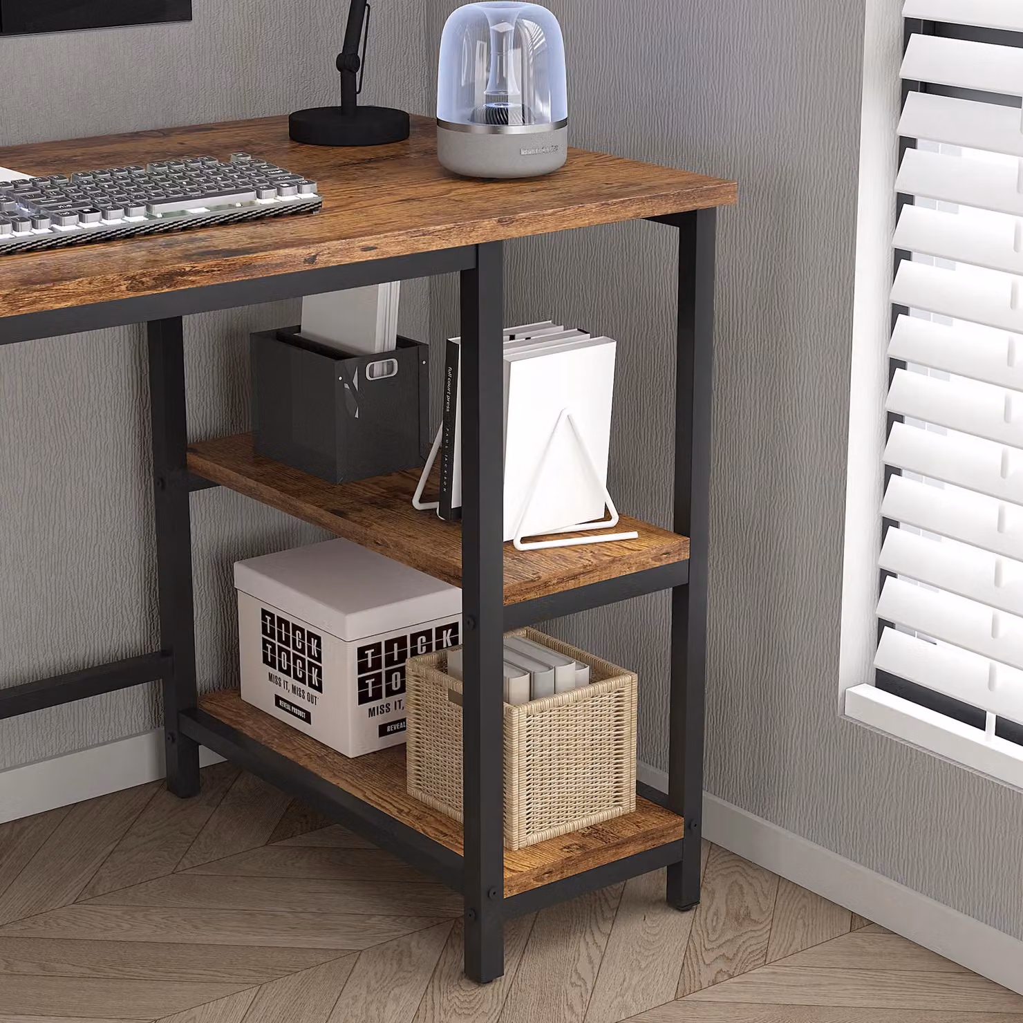 MCC Direct Chicago Computer Desk in Black with 2 Adjustable Shelves, Width: 100 cm