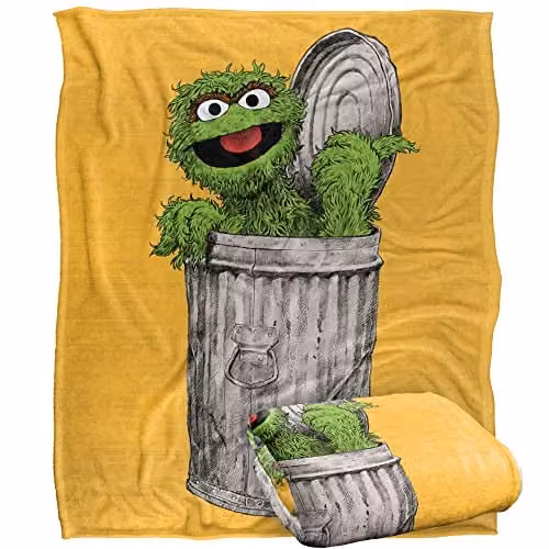LOGOVISION Sesame Street Oscar Painted Silky Touch Super Soft Fleece Throw Blanket in White, W/D/H: 152 x 127 cm