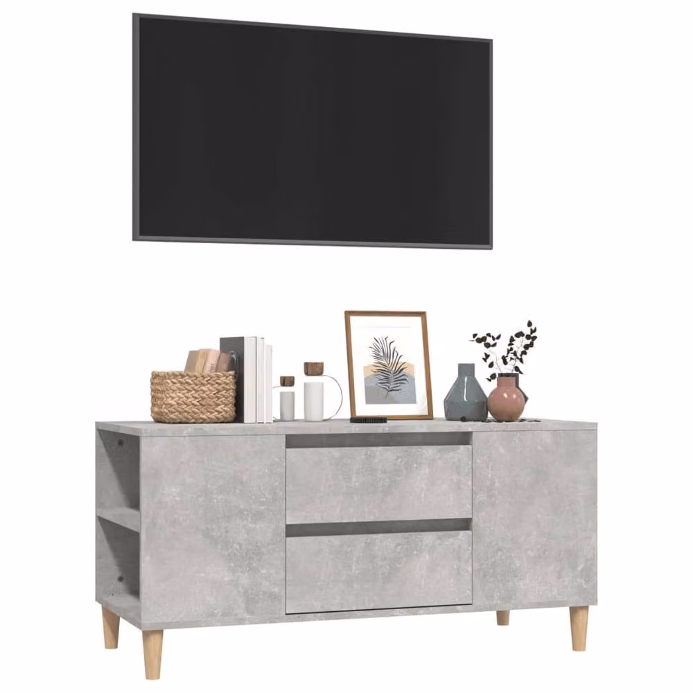 Berkfield Home Modern TV Cabinet in Concrete Grey, W: 102 cm, D: 44.5 cm, H: 50 cm – 3