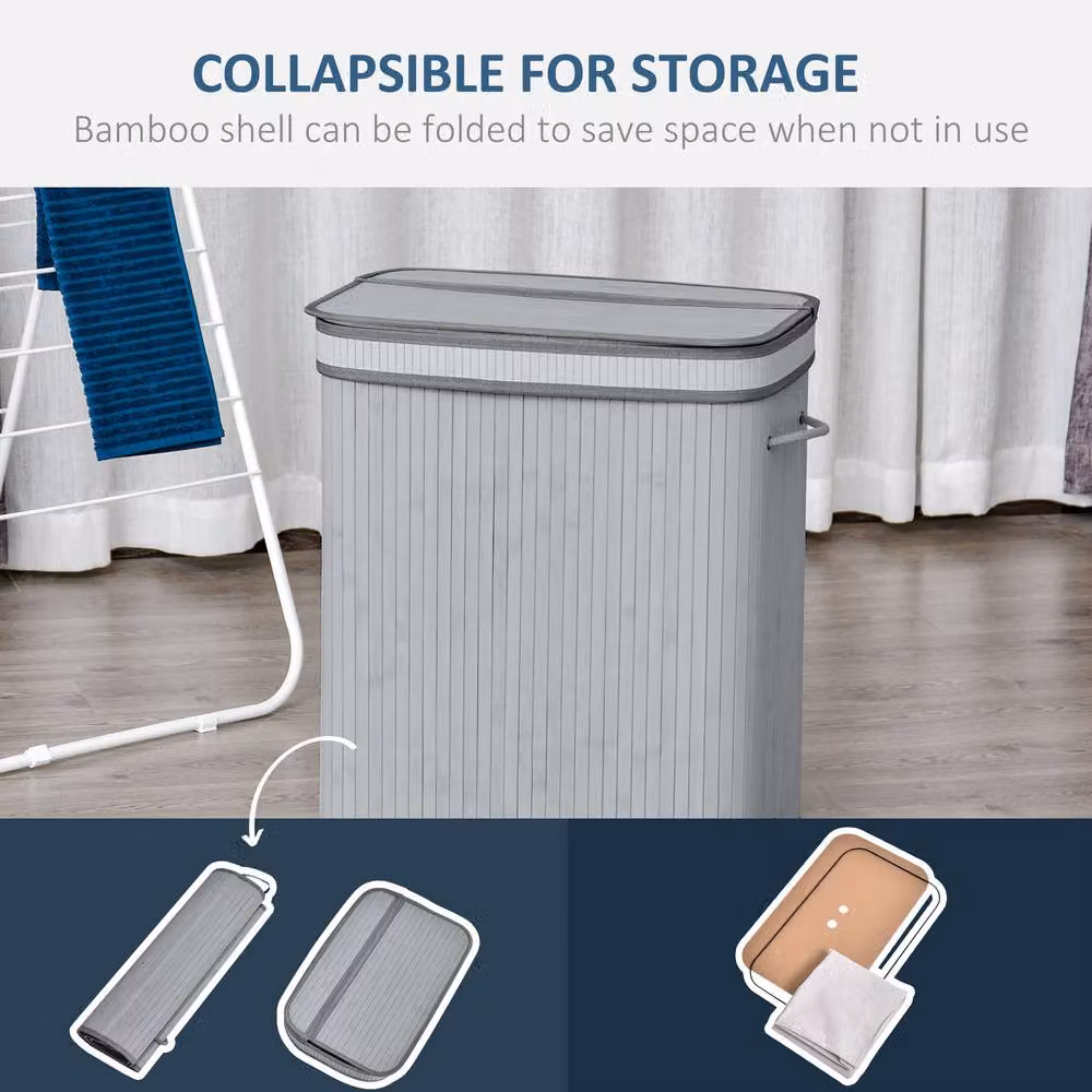 STILVORA 100L Foldable Laundry Basket with Bamboo Flip Lid, Grey – 3