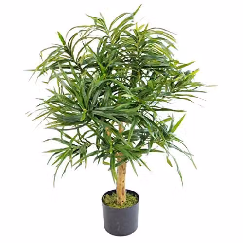Leaf Artificial Dracaena Tree in Green with Pot, Height: 100 cm