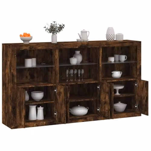 vidaXL Modern Sideboard with Integrated LED Lights in Smoked Oak, W/D/H: 181.5 x 37 x 100 cm – 4
