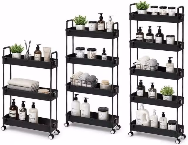 Hygrad Black Metal Storage Trolley with 5 Tiers and Open Back Design, Height: 117 cm