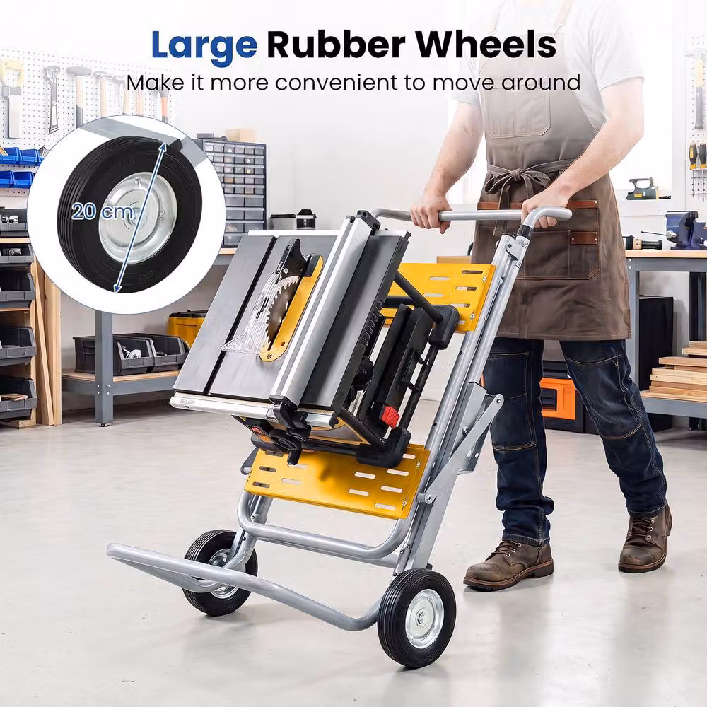 Costway Portable Table Saw Stand with Rollable and Foldable Metal Base in Yellow – 5