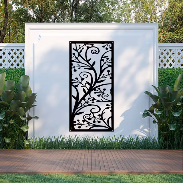 Laser Hut Black Floral Metal Wall Art Hanging Rectangular Steel Decor