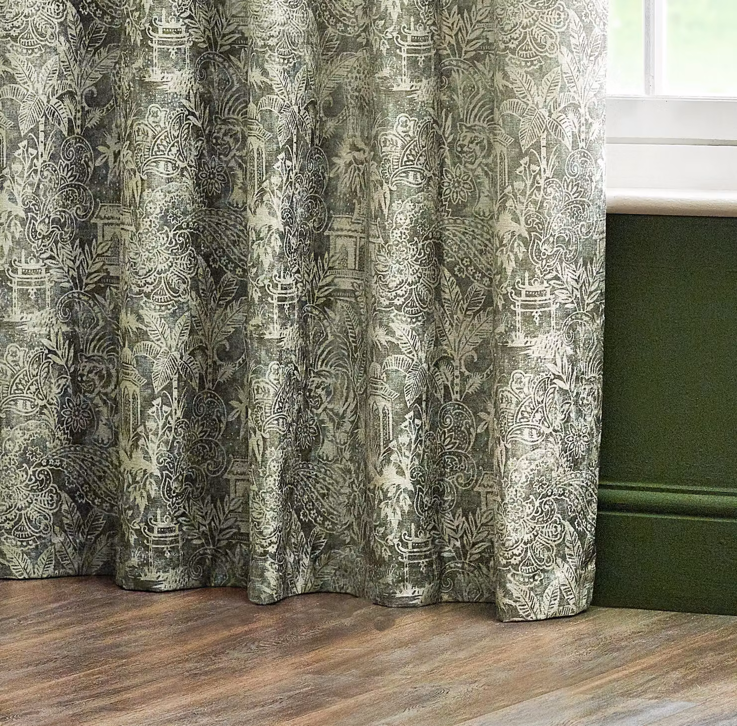 Wylder Tropics Bengal Chenille Eyelet Curtains in Light Green, Width: 168 cm, Drop: 137 cm – 3