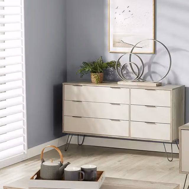 Core Products Augusta Driftwood 3 Plus 3 Drawer Wide Chest in Driftwood and Calico