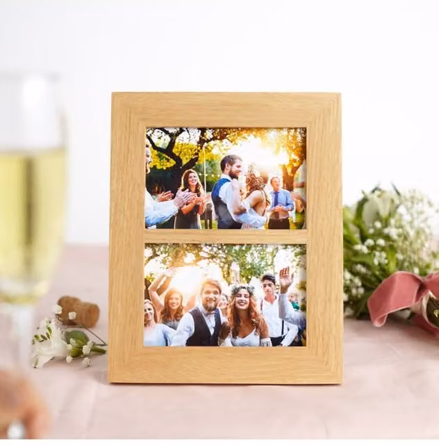 MijMoj Design Modern Rectangular Wood Photo Frame in Brown, Twin 10 x 15 cm Apertures
