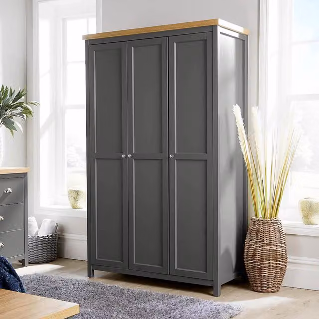 Home Source Avon 3 Door Wardrobe Bedroom Storage Unit in Graphite Grey