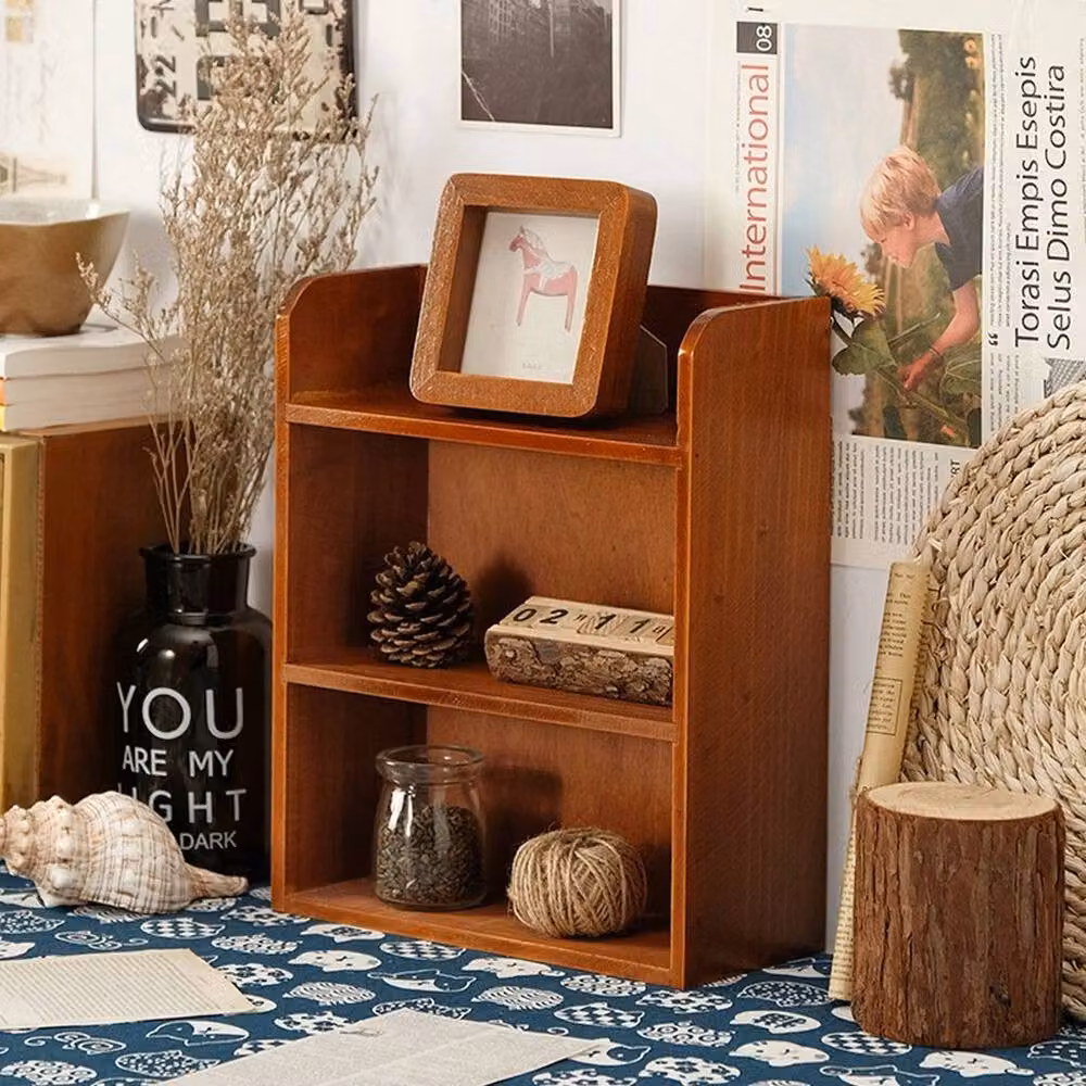 KORVIXA Vintage Wooden Storage Shelf, Brown, W/D/H: 25 x 10.5 x 30.5 cm – 5
