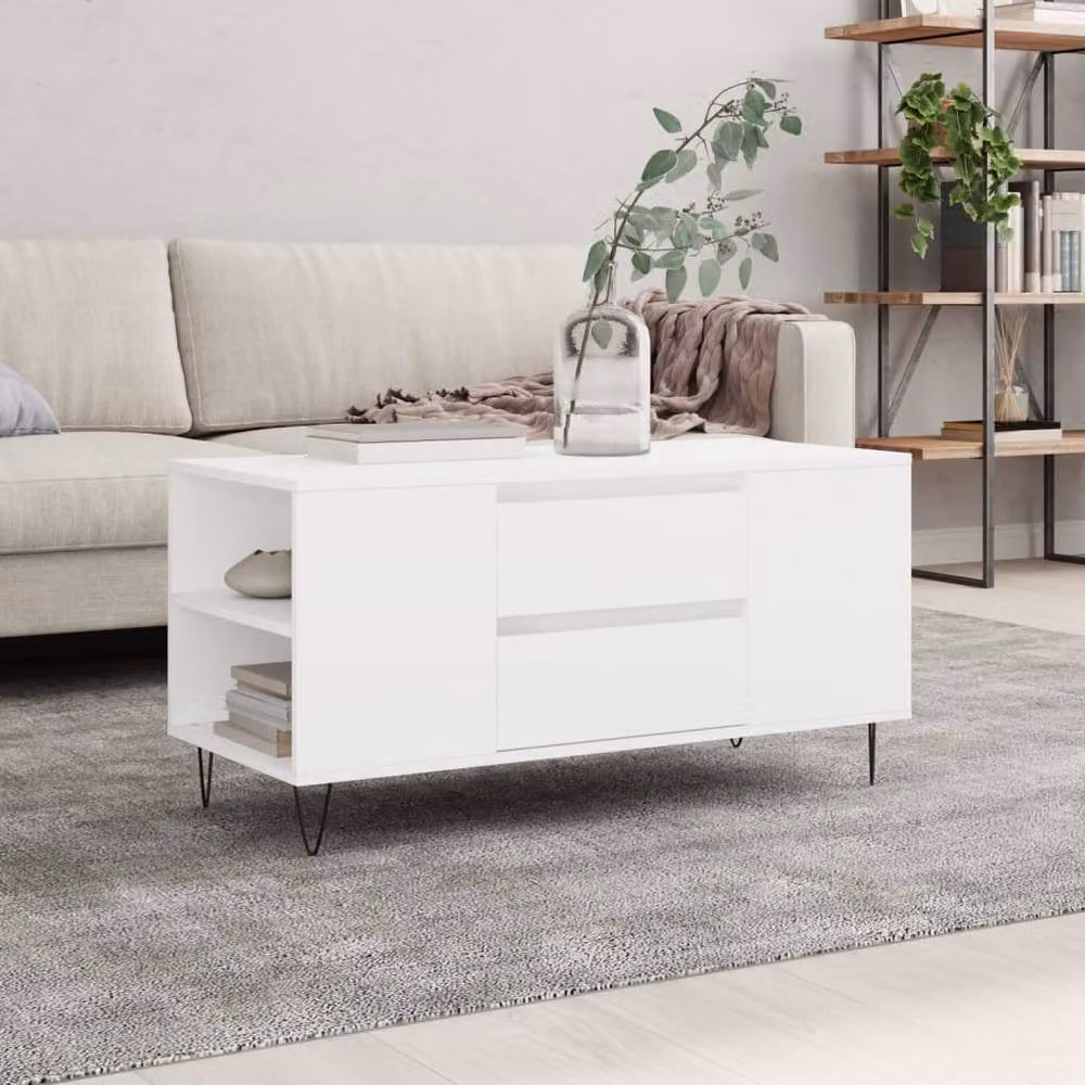 Berkfield Home Modern White Coffee Table, W: 102 cm, D: 44.5 cm, H: 50 cm – 2