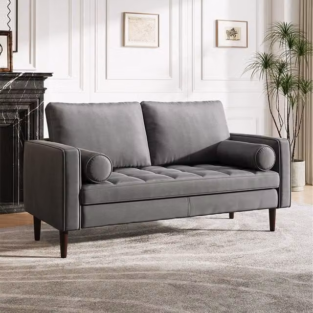 Komore Modern 2-Seat Grey Velvet Click-Clack Sofa with Scatter Cushions