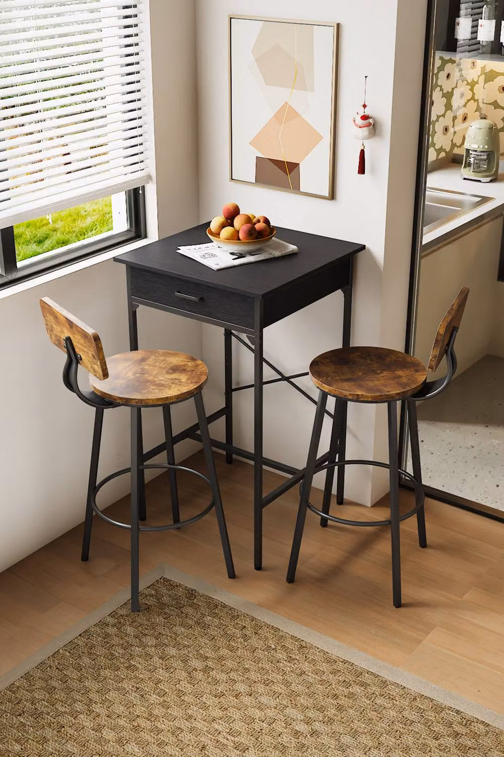 Living and Home Modern Square Tall Cafe Bar Table in Matt Black Metal – 2