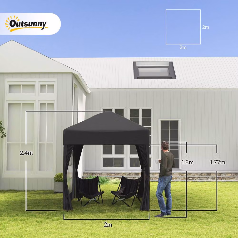 Outsunny Black Pop Up Gazebo with Windows and Hip Roof, W/D/H: 200 x 200 x 240 cm – 4