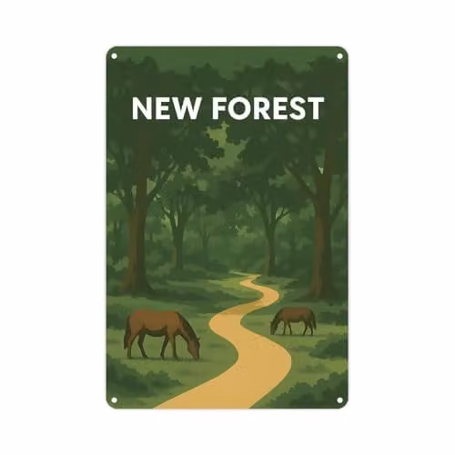 Purely Home New Forest Metal Wall Plaque, Autumn Landscape Illustration, W: 28.3 cm x H: 19.7 cm – 1