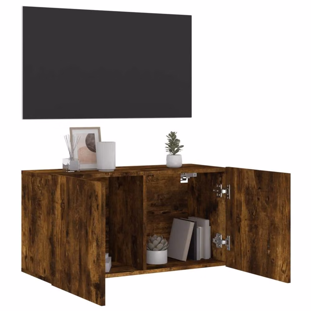Berkfield Home Wall-mounted Smoked Oak TV Cabinet in Brown, W/D/H: 80 x 30 x 41 cm – 4