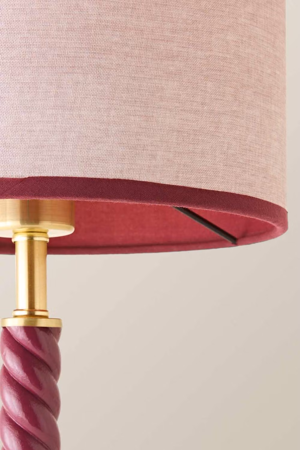 ValueLights Amara Wood Twist Table Lamp with Pink Linen Drum Shade and Bulb – 3