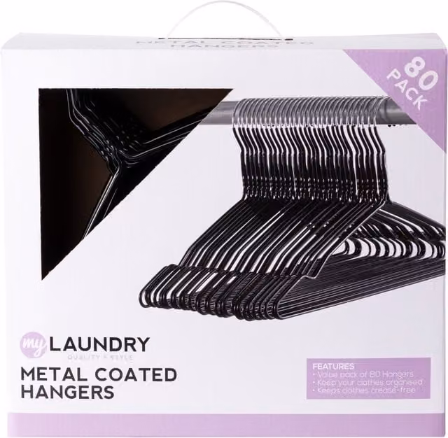 My Laundry Pack of 80 Non-Slip Metal Coated Steel Hangers in Black