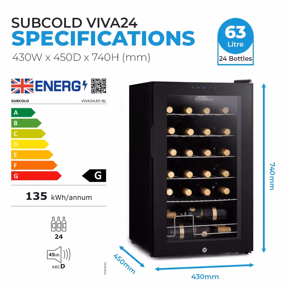 Subcold VIVA24 LED Compressor Wine Cooler in Black, W/D/H: 45 x 43 x 135 cm – 5