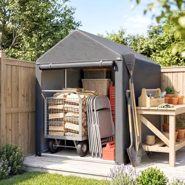 EONLION Grey Portable Plastic Garden Shed with Single Door and Gable Roof