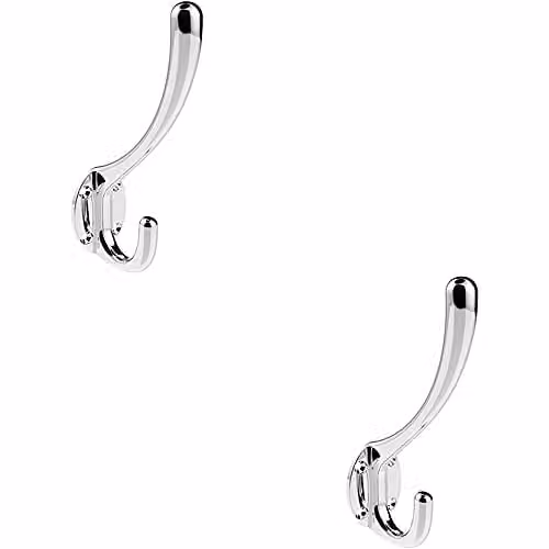 Loops 2 Pack Heavyweight One Piece Wall Mounted Hat and Coat Hook in Polished Chrome, 76mm Projection