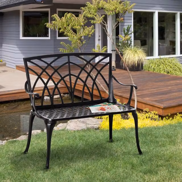 Outsunny 2 Seater Aluminium Garden Bench in Black