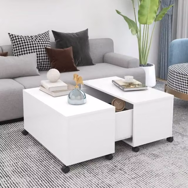 Berkfield Home White Square Coffee Table with Castors, W/D/H: 75 x 75 x 38 cm – 1