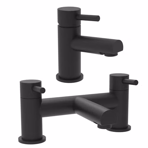 Nes Home Single Lever Basin Mixer Tap and Bath Filler Mixer Tap Set in Matt Black
