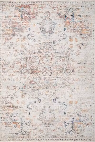 Kukoon Beige and Multicolour Floral Medallion Non-Slip Washable Low Pile Rug, W: 80 cm, L: 150 cm – 1