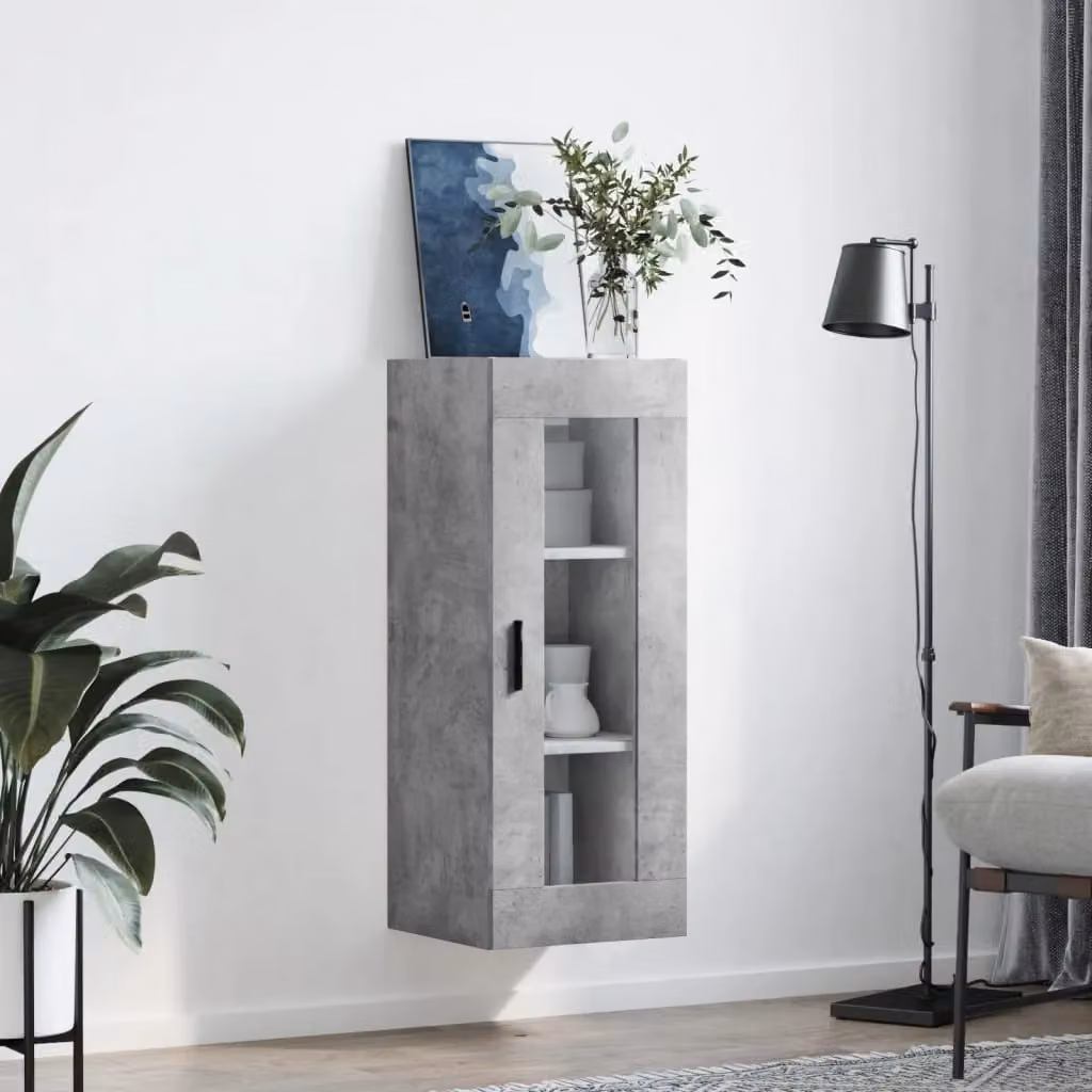 Berkfield Home Wall Mounted Cabinet with Glass Doors, Grey, W/D/H: 34.5 x 34 x 90 cm – 3