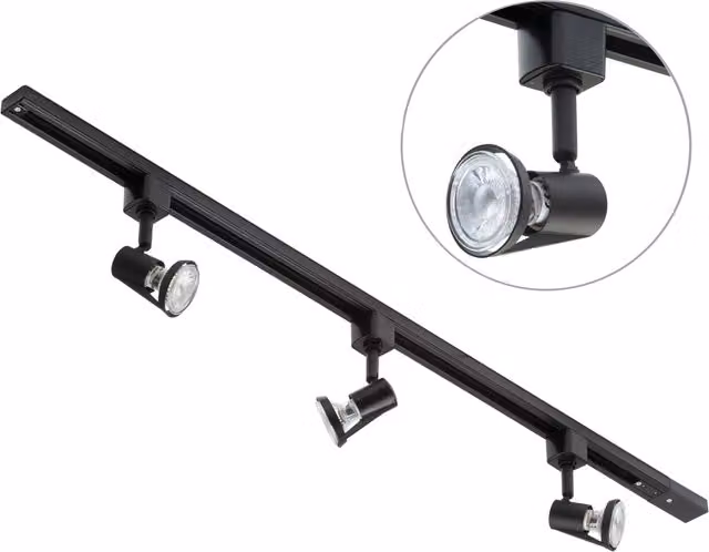 Litecraft 1m Track Light Kit with 3 Harlem Spotlight Heads and LED Bulbs in Black