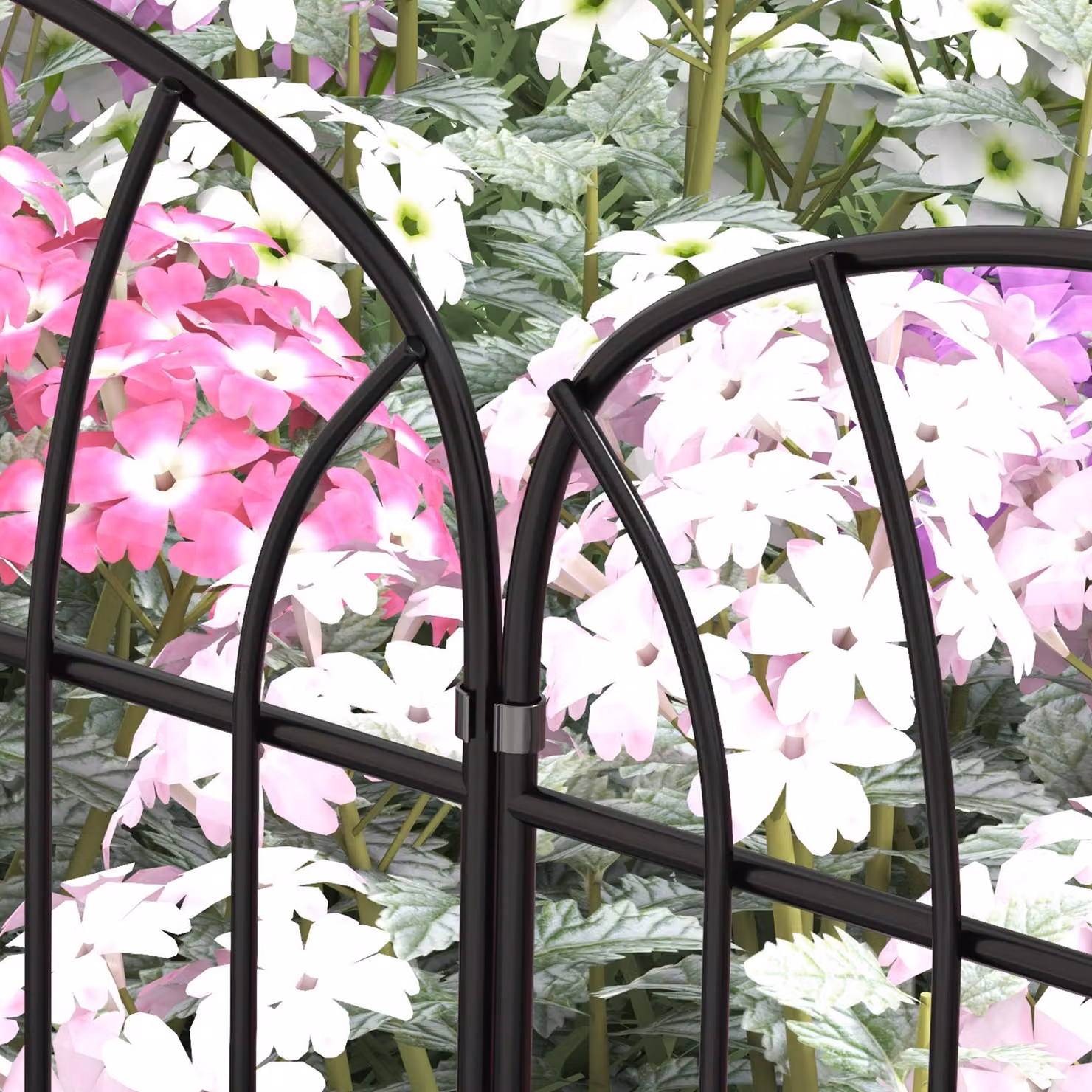 Outsunny Set of 8 Black Powder-Coated Metal Decorative Outdoor Palisade Picket Fence Panels – 7