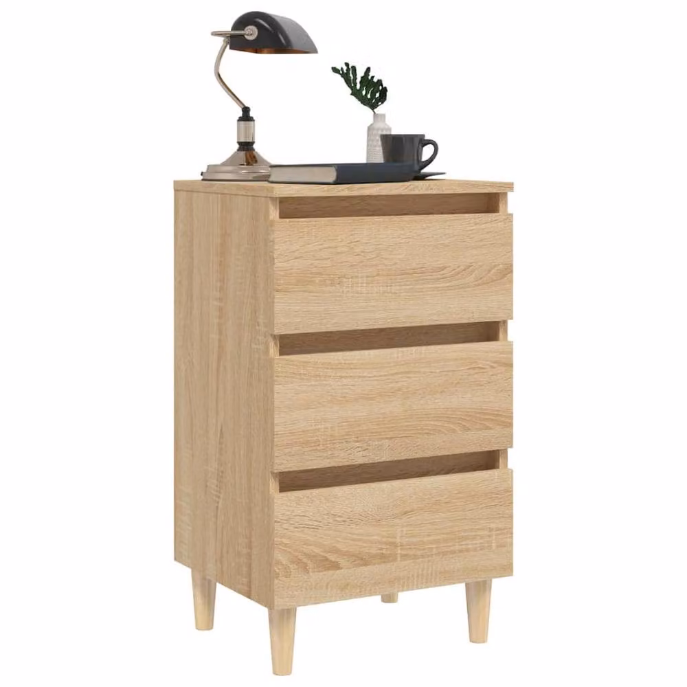 Berkfield Home Bedside Cabinet in Sonoma Oak and Light Tan with Solid Wood Legs, W: 40 cm, D: 35 cm, H: 69 cm – 3
