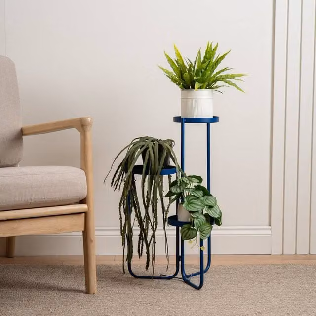 Scottish Everlastings Ltd Set of 3 Modern Round Metal Plant Stands in Matt Blue – 1