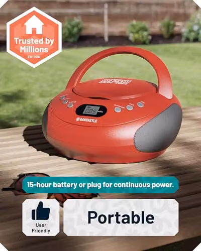 Oakcastle Portable Bluetooth CD Boombox with FM Radio in Red – 4