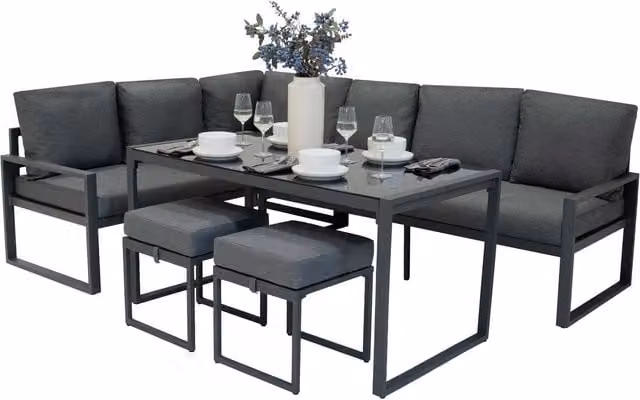 Jardi 7-Seater Modern Aluminium and Glass Garden Furniture Set in Matt Grey
