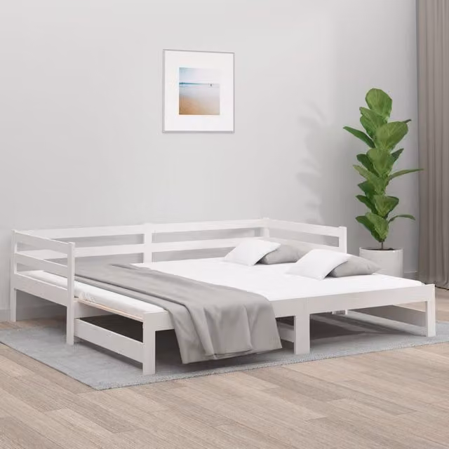 Berkfield Home White Pull-out Day Bed in Solid Pine Wood, W/D/H: 160 x 80 x 200 cm