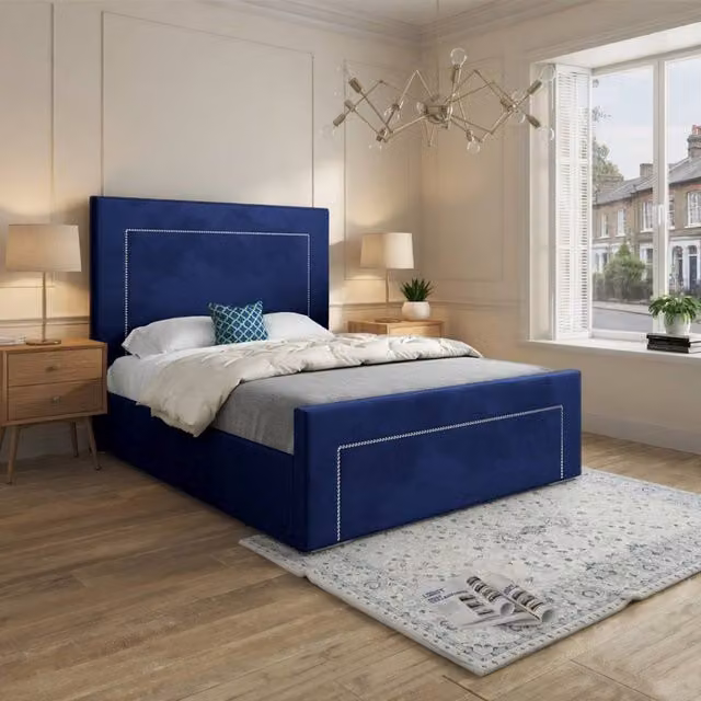 KDMD Macclesfield Single Upholstered Blue Velvet Designer Bed Frame