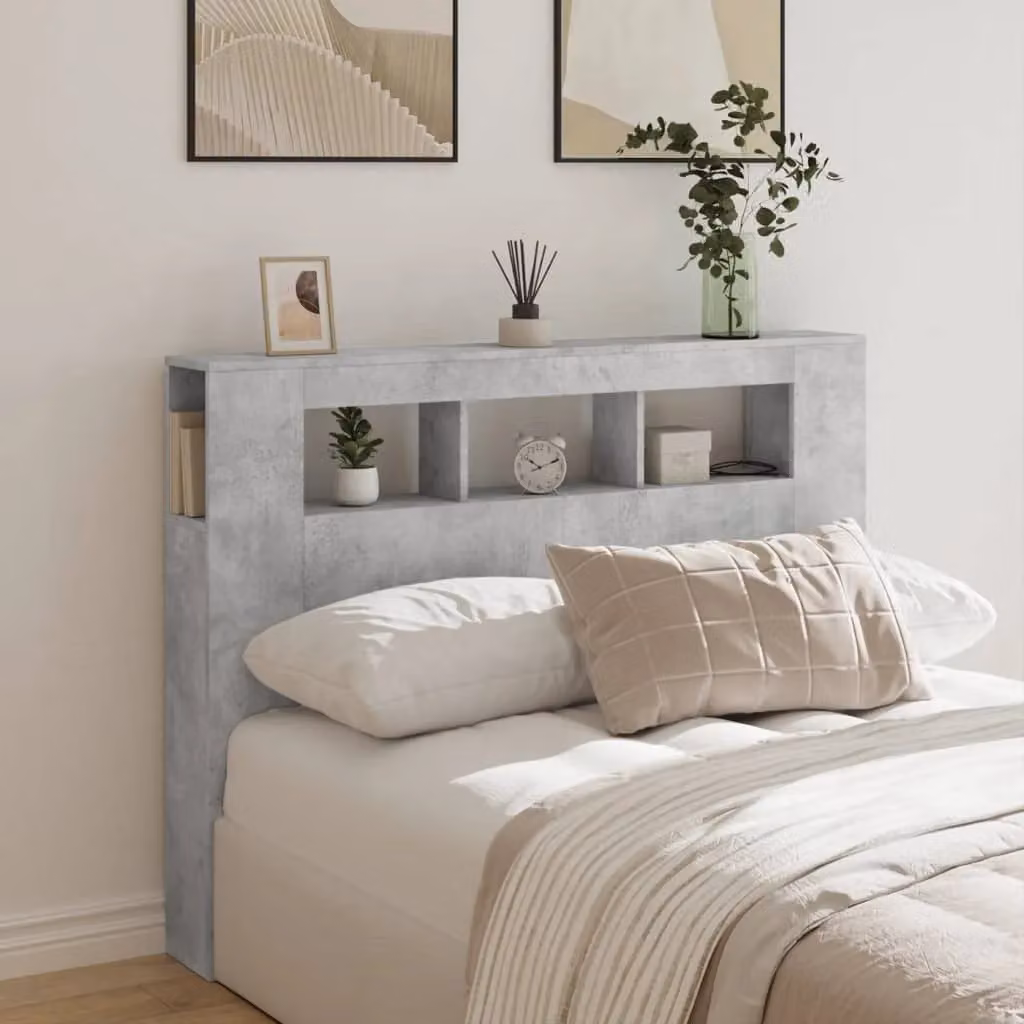 Berkfield Home LED Headboard in Concrete Grey, W/D/H: 140 x 18.5 x 103.5 cm – 3