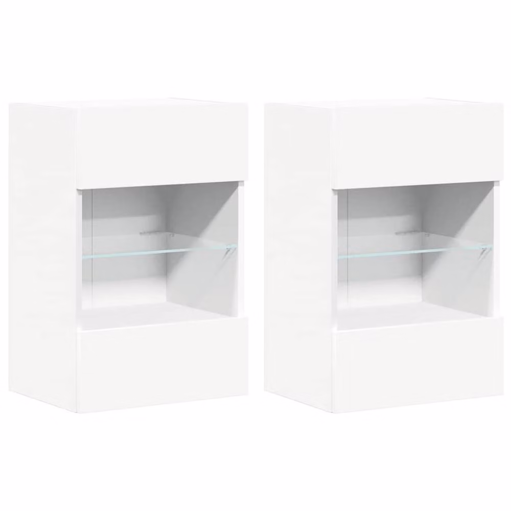 Berkfield Home Set of 2 Modern Glossy White TV Wall Cabinets with LED Lights, W/D/H: 40 x 30 x 60.5 cm – 3