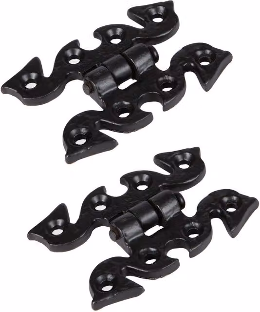Hammer and Tongs Ornate Iron Cabinet Hinges, Black, Pack of 2