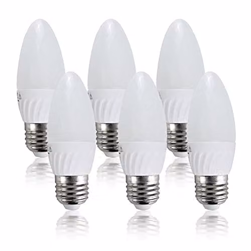 MiniSun Pack of 6 Warm White 3000K Frosted Opal Candle LED Bulbs, 4W E27 Replacement for 40W Standard Bulbs