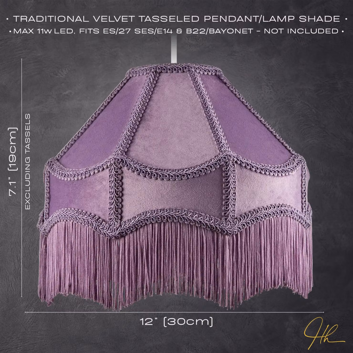 Happy Homewares Traditional Victorian Empire Soft Velvet Lamp Shade with Tassels in Lilac, Diameter: 30.48 cm – 6