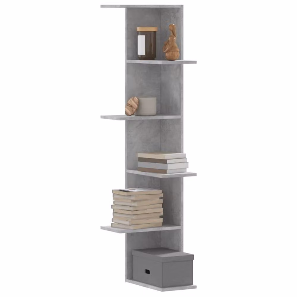 Berkfield Home Wall Mounted Corner Shelf in Concrete Grey, W/D/H: 36.5 x 36.5 x 140 cm – 2