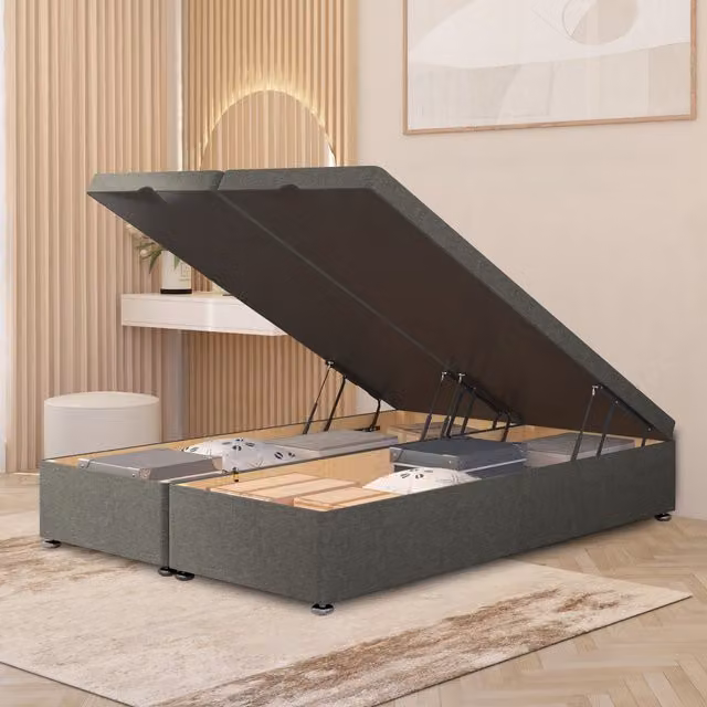Somnior Beds Ltd Modern Upholstered Ottoman Divan Bed Frame with Lift Up Base, Silver/Grey, W/D/H: 90 x 190 cm