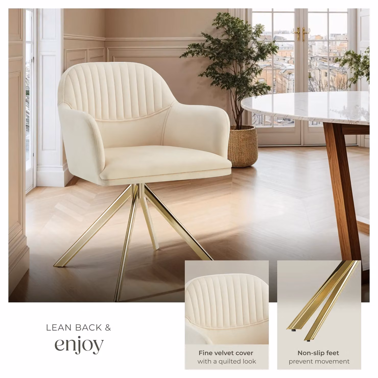 tectake Set of 2 Lona Armchairs in Beige and Gold, W/D/H: 59.0 x 56.0 x 81.0 cm – 6