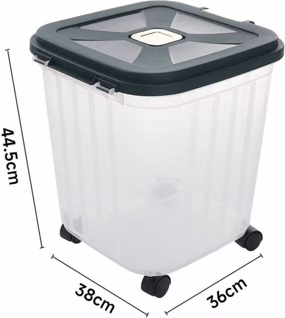 PAWNORA Clear Pet Food Storage Bin with Wheels, 12.5kg Capacity, Leakproof Dry Feed Container – 1