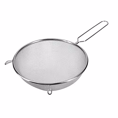 KitchenCraft Silver Stainless Steel Round Fine Mesh Sieve with Handles, 25 cm
